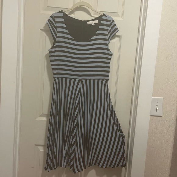 Loft retro A-line black & light blue striped dress - Picture 1 of 4